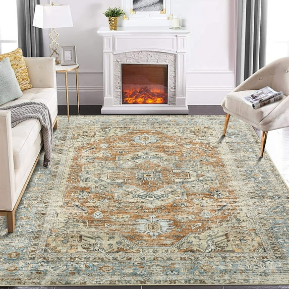 ZACOO 5x7 Area Rug for Living Room Bedroom Washable Area Rug Traditional Rug Non-Slip Low Pile Rug, Orange