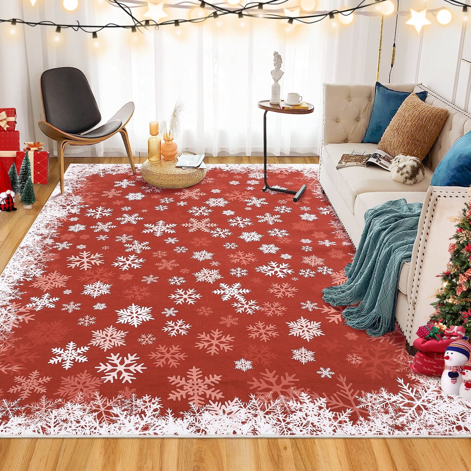 ZACOO 5x7 Christmas Washable Area Rug Xmas Snowflake Area Rugs for