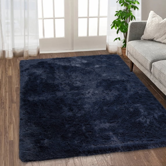 ZACOO 5x8 feet Fluffy Area Rug Soft Shaggy Indoor Floor Rugs for Kids Room Fuzzy Carpet Nursery Rug Bedside Rug for Bedroom Living Room, Dark Navy Blue