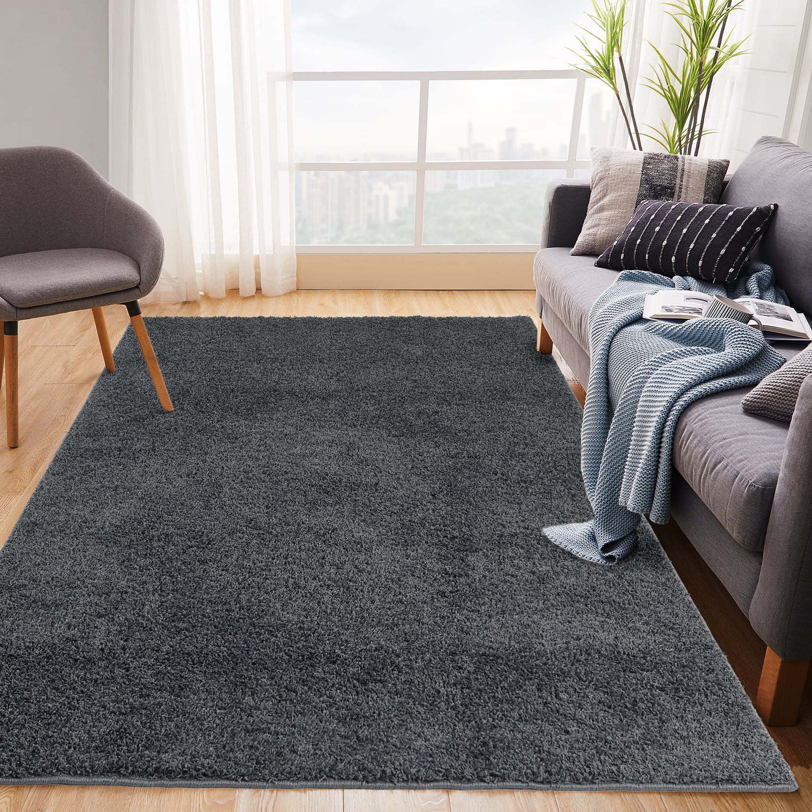 Zacoo 6'x9' Gray Solid Shag Area Rug, Plush Thick Shaggy Carpet for ...