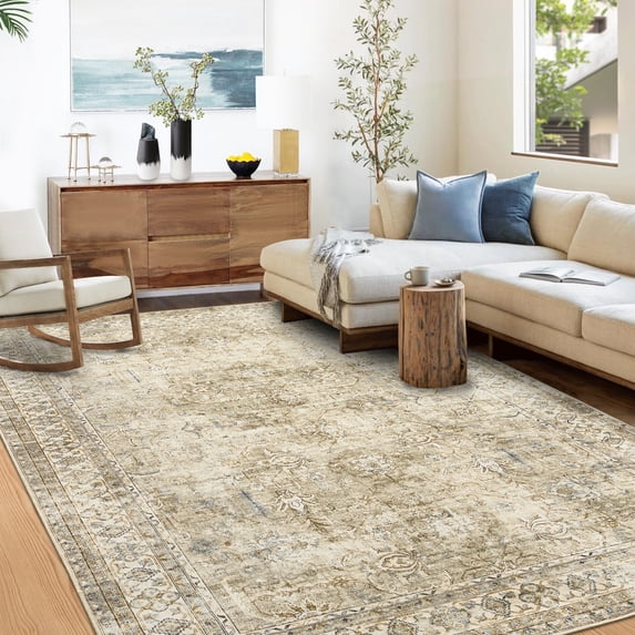 ZACOO 6'x9' Vintage Rug Washable Non Slip Rug Foldable Low Pile Rug Oriental Indoor Carpet for Living Room Bedroom,Brown