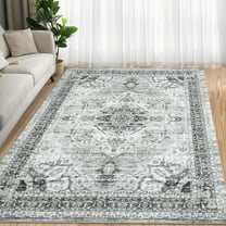 ZACOO 8' x 10' Grey Area Rugs Vintage Distressed Carpet Floral Pattern Rug Anti-Slip Stain-Resistant Rug for Living Room Bedroom