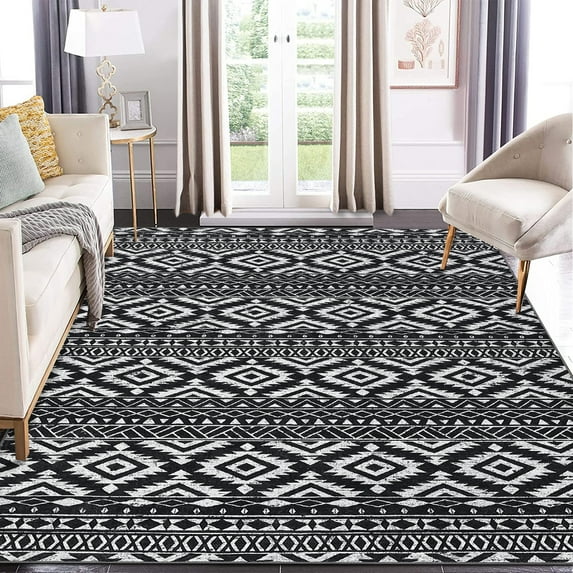 ZACOO 8' x 10' Rugs Non Slip Floor Carpet for Nursery Dining Room Boho Machine Washable Rug, Black