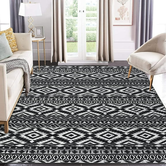 ZACOO 8' x 10' Rugs Non Slip Floor Carpet for Nursery Dining Room Boho Machine Washable Rug, Black