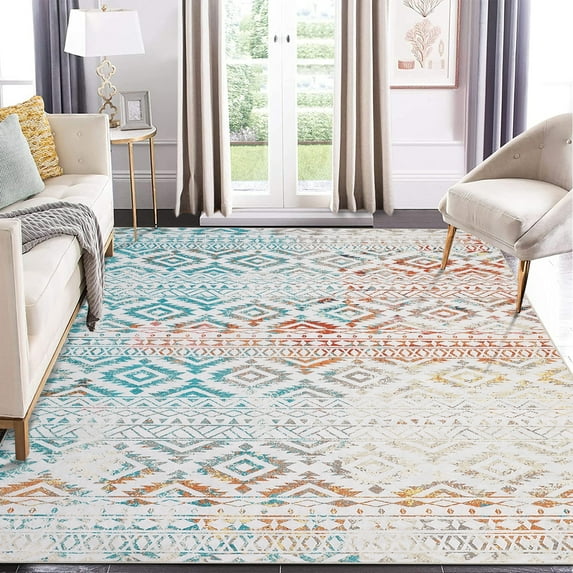 ZACOO 8' x 10' Rugs Non Slip Floor Carpet for Nursery Dining Room Boho Machine Washable Rug, Multi