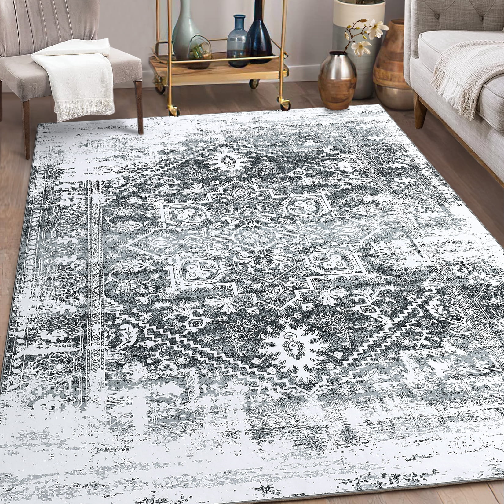 ZACOO 8'x10' Area Rug Washable Boho Medallion Rug Oriental Print Rug