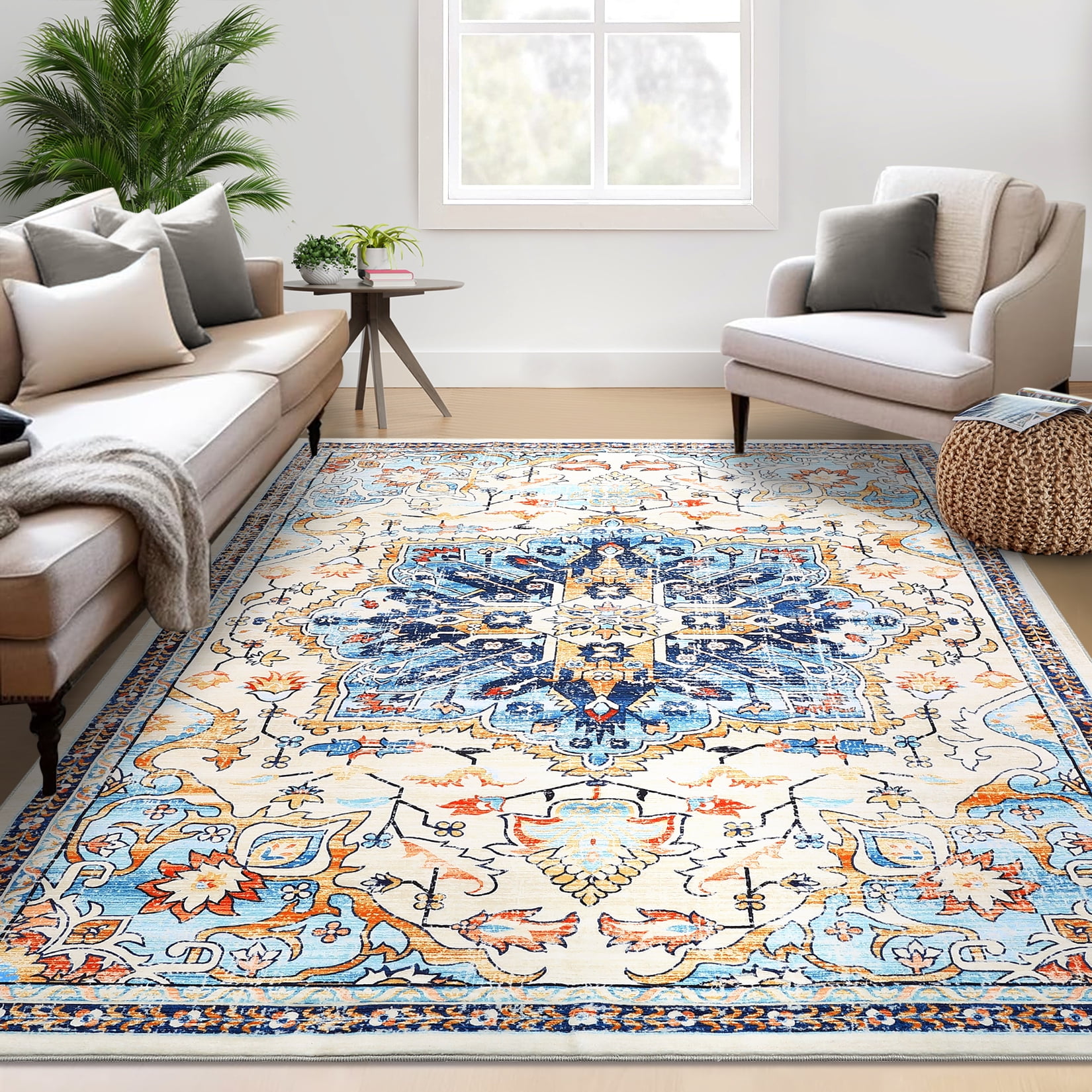 ZACOO 8'x10' Large Area Rug Boho Low Pile Area Rug Machine Washable ...