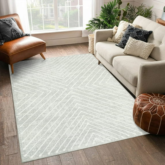 ZACOO 8'x10' Large Area Rugs for Bedroom Striped Geometric Modern Rug Non Shedding Stain Resistant Carpet for Dining Room, Light Gray