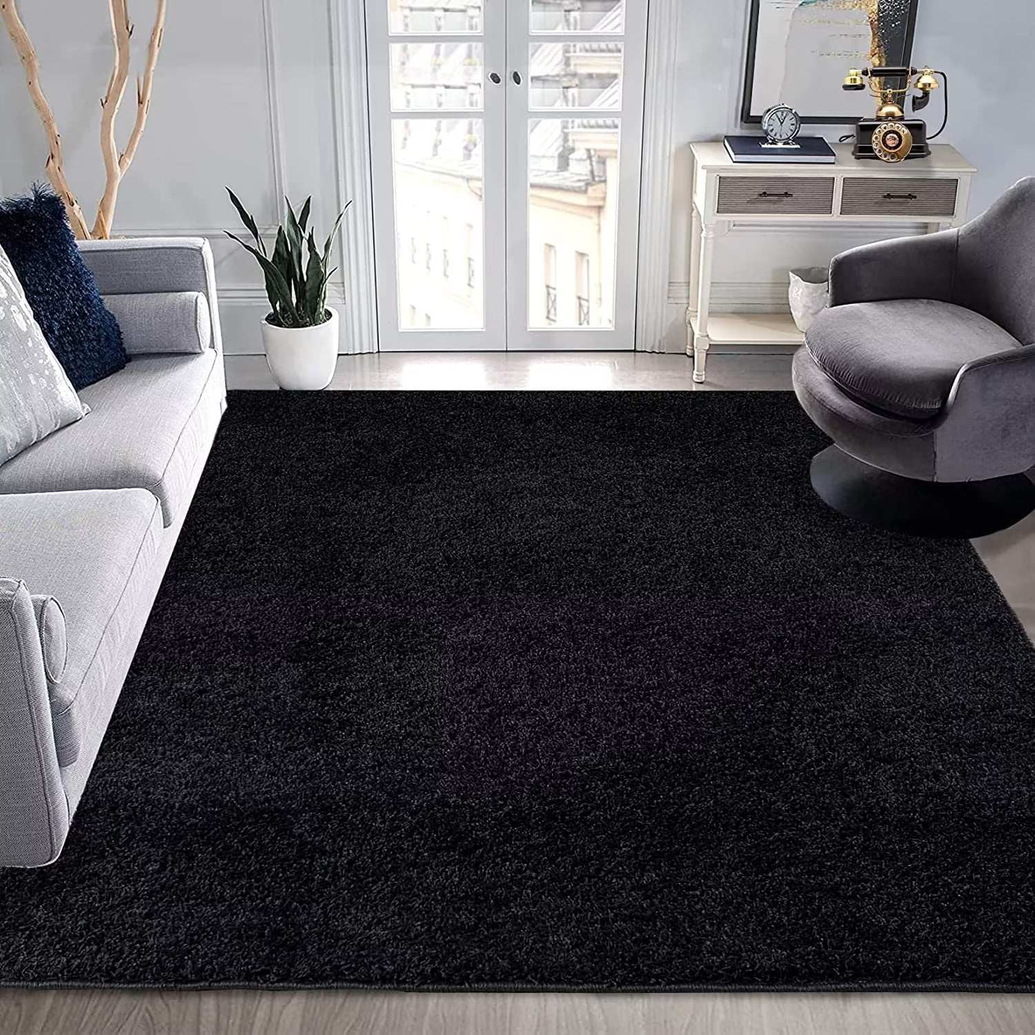Zacoo Black Shag Area Rug, 8'x10', Soft Plush Thick Fuzzy Carpet for ...