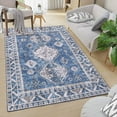 thumbnail image 1 of ZACOO 8'x10' Tribal Medallion Area Rug Extra Large Distressed Rug for Bedroom Living Room Low Pile Non-Shedding Carpet Pet & Kids Friendly, Navy Blue/Gray, 1 of 5