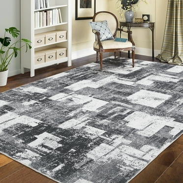 ZACOO 8x10 Abstract Modern Area Rug Machine Washable Rug Soft Low Pile Stain Resistant Rug Office Ultra-Thin Non Slip Rug, Black Grey