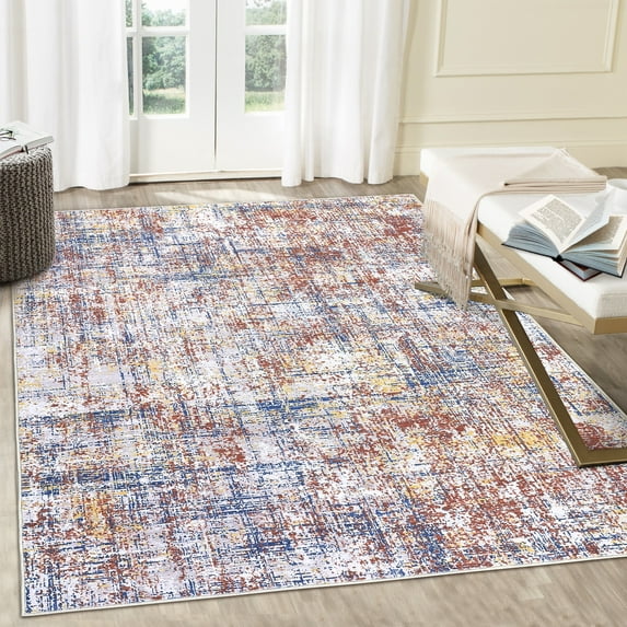 ZACOO 8x10 Modern Area Rug Machine Washable Living Room Rug Indoor Floor Cover for Bedroom Dining Room Office Ultra-Thin Non Slip Rug Non-Shedding Foldable Accent Rug, Red/Blue
