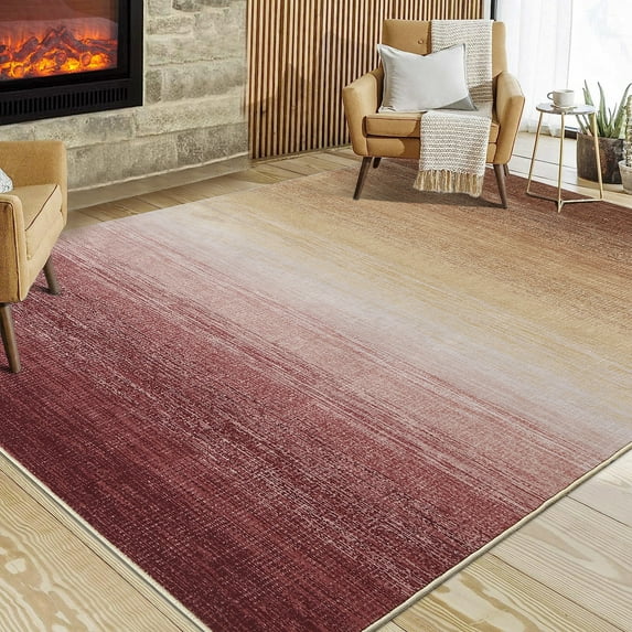 ZACOO 8x10 Modern Area Rug Machine Washable Rug Soft Low Pile Stain Resistant Rug Office Ultra-Thin Non Slip Rug, Pink/Brown