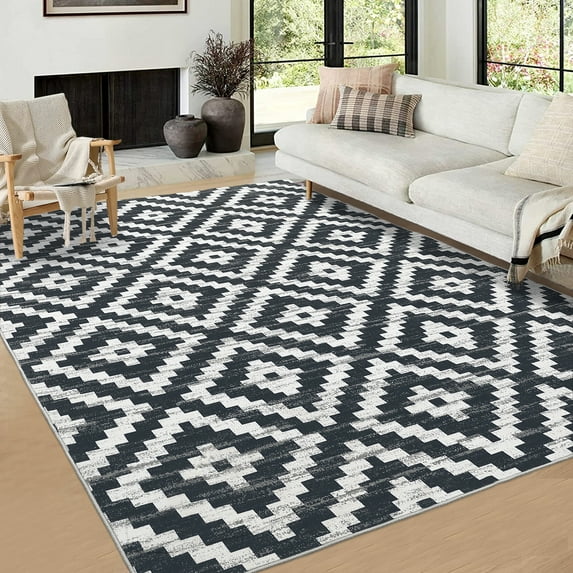 ZACOO 8x10 Modern Rug Machine Washable Living Room Rug Indoor Floor Cover for Office Classroom Ultra-Thin Non Slip Rug, Black