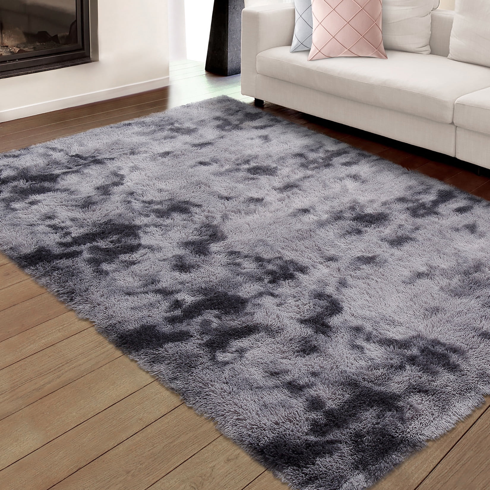 Dark Grey 8' x 10' Abstract Shag Synthetic Area Rug
