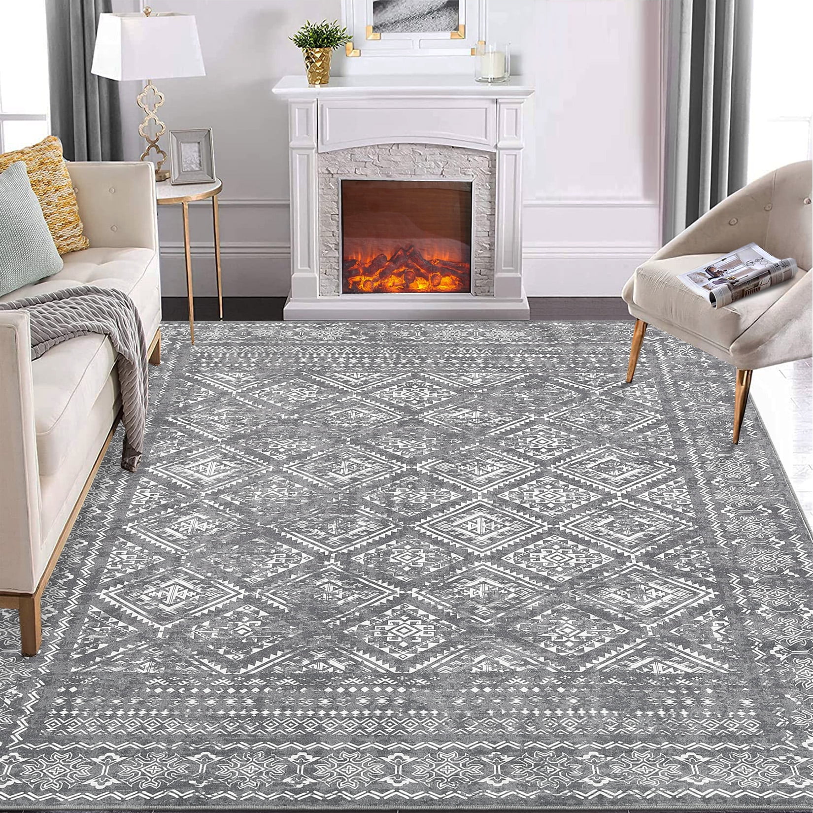 ZACOO 8x10 Vintage Area Rug Machine Washable Living Room Rug Indoor ...