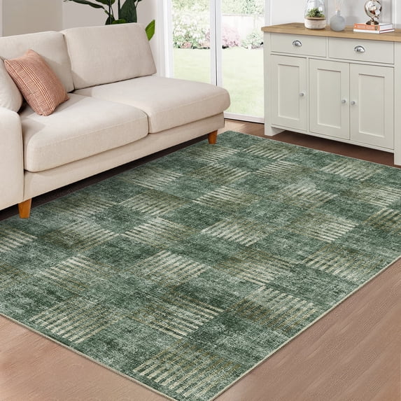 ZACOO 9' x 12' Geometric Large Area Rug for Bedroom Machine Washable Area Rug Soft Foldable Accent Rug Modern Rug Grayish Green