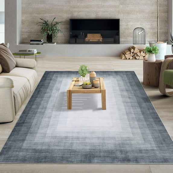 ZACOO 9' x 12' Large Area Rug for Living Room Bedroom Machine Washable Area Rug Non-Slip Low Pile Rug Soft Foldable Accent Rug Contemporary Floral Rug Grey