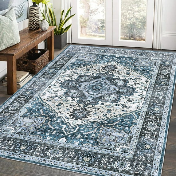 ZACOO 9' x 12' Large Area Rug for Living Room Bedroom Machine Washable Rug Non-Slip Low Pile Soft Rug Dark Brown Gray Green