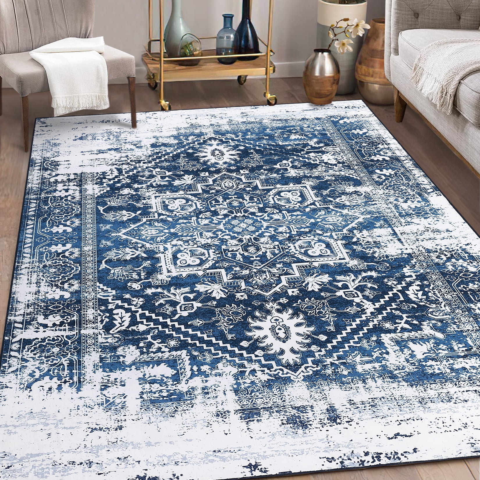 Waterproof Washable Large Rug ZACOO 9'x12' Boho Washable Large Rugs for Living Room Vintage Persian ...