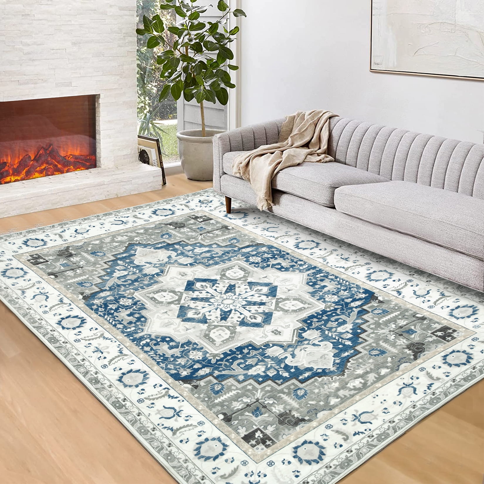 ZACOO 9x12 Machine Washable Large Rug LowPile Vintage Rug Indoor