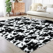 ZACOO 9x12 Ultra-Soft Shaggy Area Rug Modern Thick Plush Tie-Dyed Rug Ideal for Kids' Room Nursery Playroom Dorm Black and White