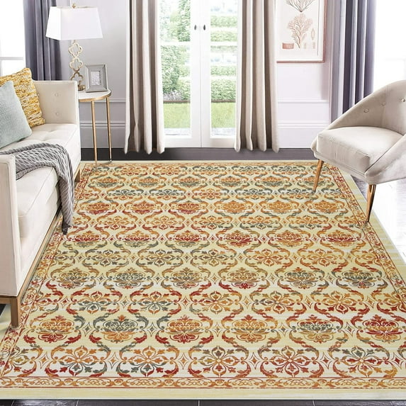 ZACOO 9x12 for Living Room Bedroom Washable Rug Floral Print Rug Indoor Low Pile Floor Living Room Bedroom Dining Accent Rug Multi