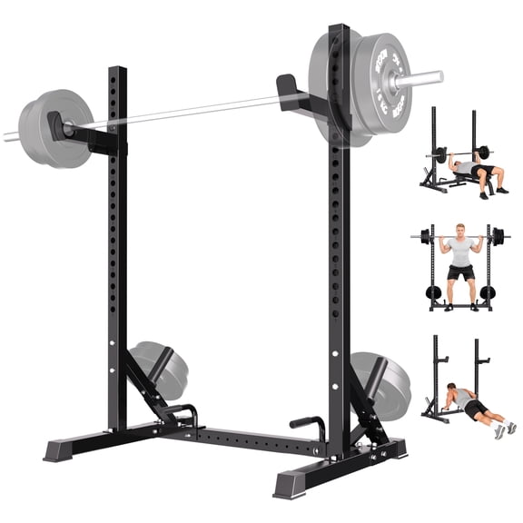 ZACOO Adjustable Power Squat Rack for Home Gym 660 lbs Capacity Half Rack with Push-Up Bars for Bench Press & Strength Training Black