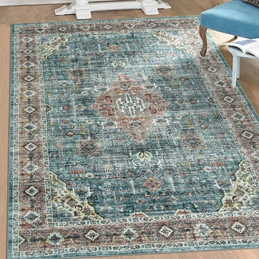 ZACOO Area Rug 4' x 6'Indoor Floor Soft Rug Mat Foldable Accent Rug for Living Room Bedroom Dining Room Machine Washable Rug, Green/Brown