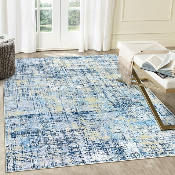 ZACOO Area Rug 5x7 Modern Machine Washable Area Rug Indoor Foldable Accent Rug for Living Room Bedroom Dining Room Non-Slip Low Pile Rug, Blue/Yellow
