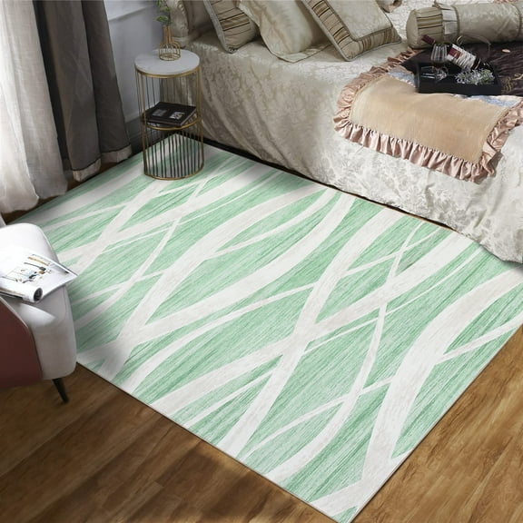 ZACOO Area Rug 5x7 Modern Waves Print Low Pile Non-Slip Rug Machine Washable Area Rug Indoor Foldable Accent Rug, Green