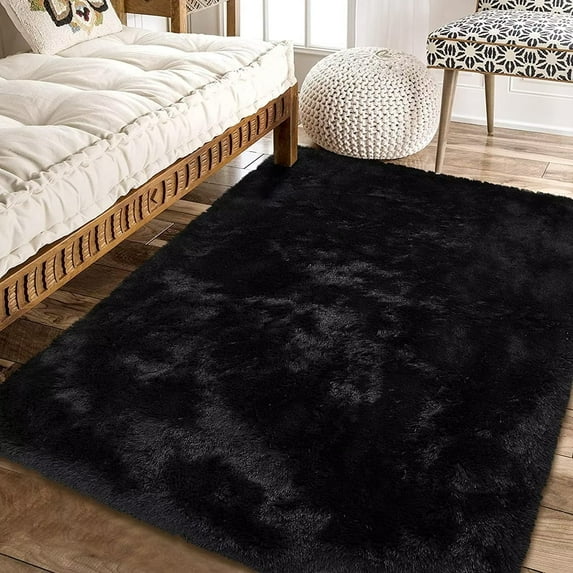 ZACOO Area Rug 8x10 feet Indoor Plush Shag Fluffy Rugs Extra Soft and Thick Shaggy Carpet for Bedroom Living Room Dorm Nursery, Black