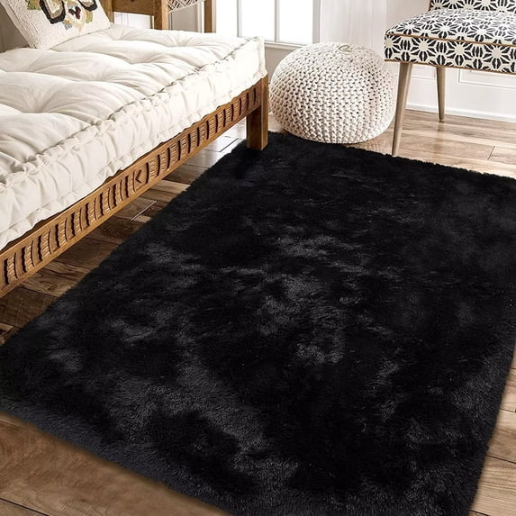 ZACOO Area Rug 9 x 12 feet Indoor Shag Fluffy Rugs Extra Soft and Thick Shaggy Carpet for Bedroom Living Room Dorm Nursery, Black