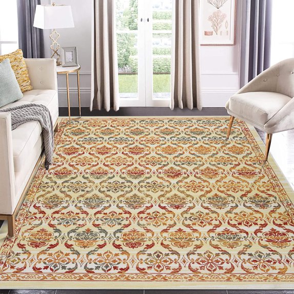 ZACOO Boho Floral Print Rug 3x5 Area Rug Entryway Rug Washable Rug Non-Slip Low Pile Rug, Multi