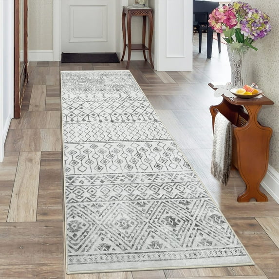 ZACOO Boho Rug 2x6 Kitchen Runners Non-Slip Washable Runner Rug Traditional Printed Carpet for Entryway Hallway Bathroom Grey