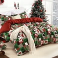 thumbnail image 1 of ZACOO Christmas Duvet Cover Set King Reindeer Patchwork Printed Christmas Decorations Duvet Covers, Green Red, 1 of 5