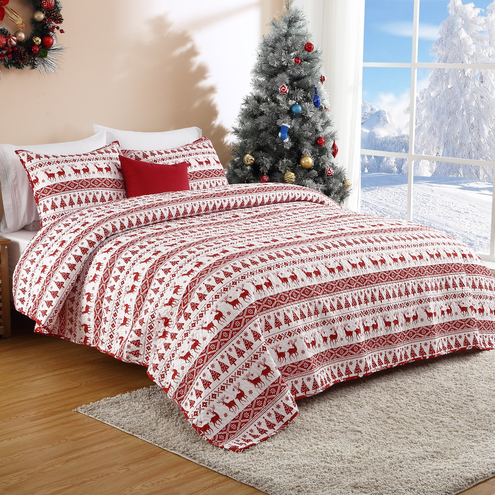 ZACOO Christmas Quilt Set Queen Size Boho Bedspread Coverlet Sets 3