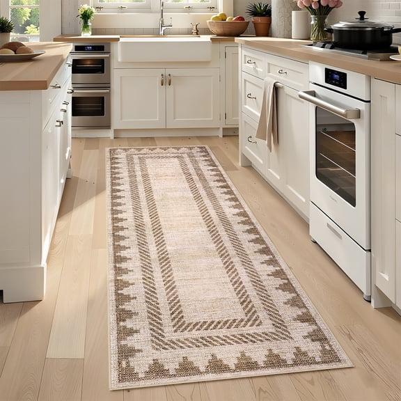 ZACOO Modern Border Runner Rug for Hallway Entryway Kitchen, 2'x6', Beige‑Brown
