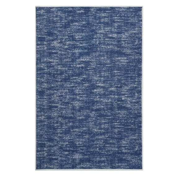 ZACOO Modern Large Area Rug 9' x 12' Washable Distressed Rug for Living Room Bedroom Indoor Solid Carpet Non-Slip Low Pile Foldable Floor Cover, Blue