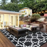 ZACOO Outdoor Rug Carpet Waterproof 6x9 Feet Reversible Patio Rug Outdoor Camping Rug for Backyard Deck Balcony Porch Beach, Black&White