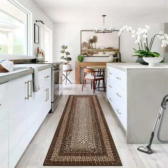 ZACOO Washable Rugs Runner Rug 2x8 Rug for Living Room Bathroom Rugs Modern Imitation Braided Bedroom Rug Kitchen Rugs Brown