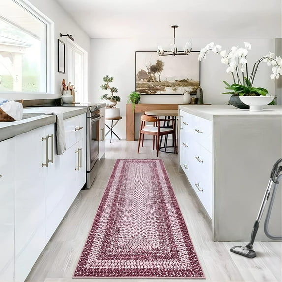 ZACOO Washable Rugs Runner Rug 2x8 Rug for Living Room Bathroom Rugs Modern Imitation Braided Bedroom Rug Kitchen Rugs Pink