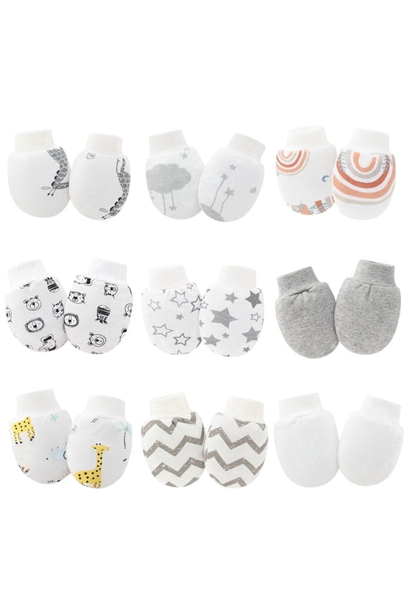 9 Pairs Baby Mittens No Scratch Mittens Newborn Infant Mittens Elastic Wrist Gloves for 0-12 Months Baby Boys Girls Gray