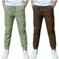 thumbnail image 1 of ZACPNCV 2 Pack Boys Linen Pants Summer Chino Pants Drawstring Trousers Lightweight Athletic Pant Casual Pant School Uniform Khaki 11-12 Years, 1 of 9