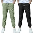 thumbnail image 1 of ZACPNCV 2 Pack Boys Linen Pants Summer Chino Pants Drawstring Trousers Lightweight Athletic Pant Casual Pant School Uniform Navy 9-10 Years, 1 of 9