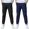 thumbnail image 1 of ZACPNCV 2 Pack Boys Linen Pants Summer Chino Pants Drawstring Trousers Lightweight Athletic Pant Casual Pant School Uniform Olive Green 5-6 Years, 1 of 9