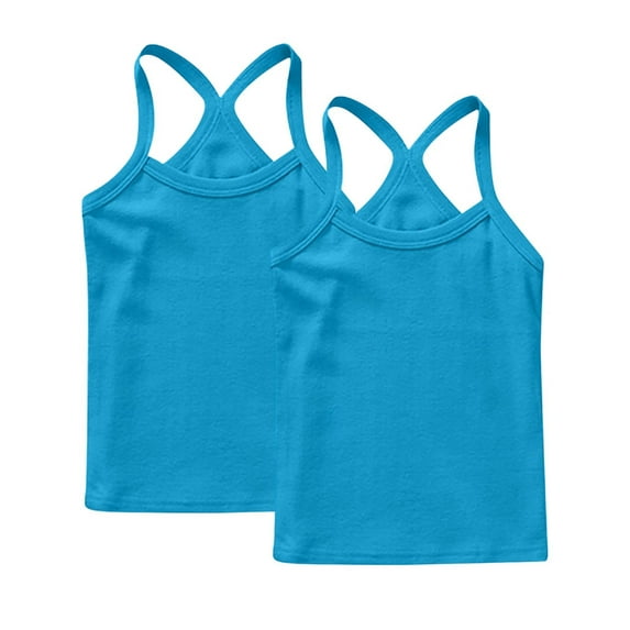 ZACPNCV 2 Pack Girls Tank Top Solid Sleeveless Undershirts Cami Scoop Neck Undershirts Soft Dance Tank Tops for Toddler Blue 2-3 Years