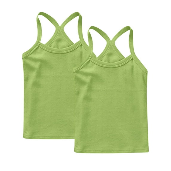 ZACPNCV 2 Pack Girls Tank Top Solid Sleeveless Undershirts Cami Scoop Neck Undershirts Soft Dance Tank Tops for Toddler Green 2-3 Years