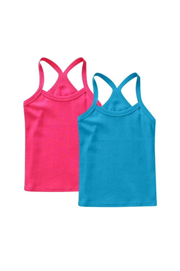 2 Pack Girls Tank Top Solid Sleeveless Undershirts Cami Scoop Neck Undershirts Soft Dance Tank Tops for Toddler Hot Pink 12-24 Months