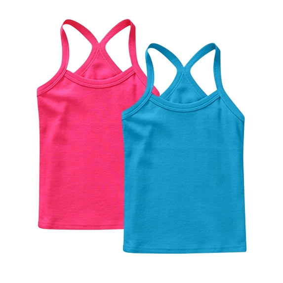 ZACPNCV 2 Pack Girls Tank Top Solid Sleeveless Undershirts Cami Scoop Neck Undershirts Soft Dance Tank Tops for Toddler Hot Pink 3-4 Years
